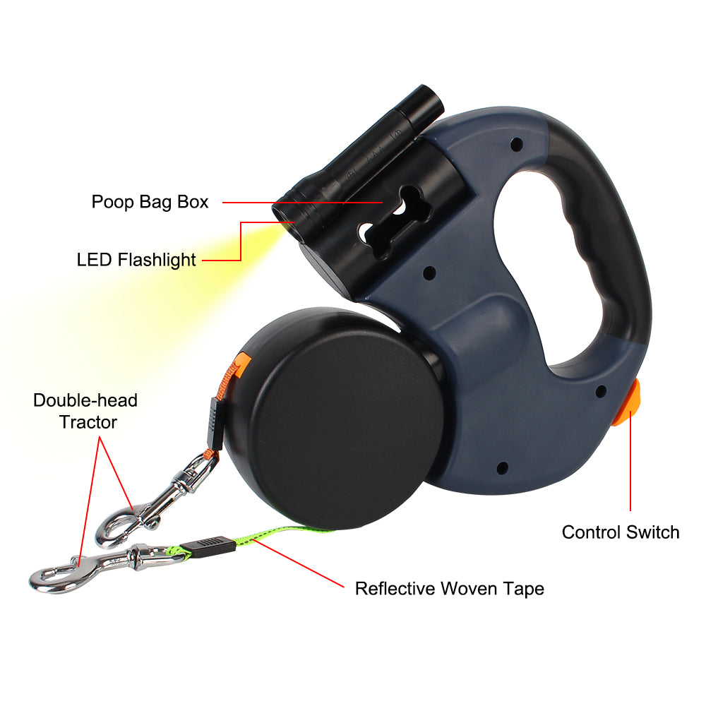 3m Retractable Dog Leash with LED & Bag Holder