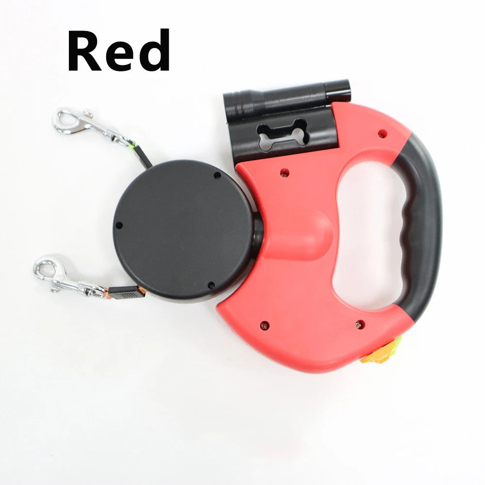 Double Retractable Leash for 2 Dogs – LED Light & Bag Holder